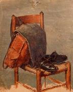 Georg Andreas Hoffmann Jahitasku ja kingad toolil France oil painting artist